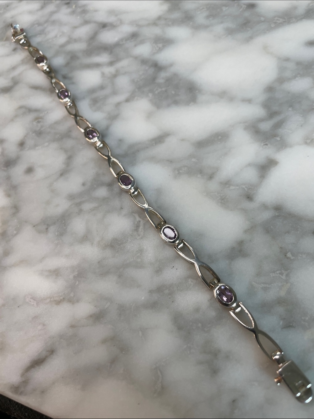Sterling Silver Amethyst Link Bracelet 7”